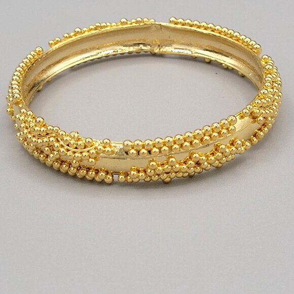 Gold Tone Studded Beaded Bangle Bracelet Stackable Retro Style Up to 7 1/2" - Picture 3 of 5
